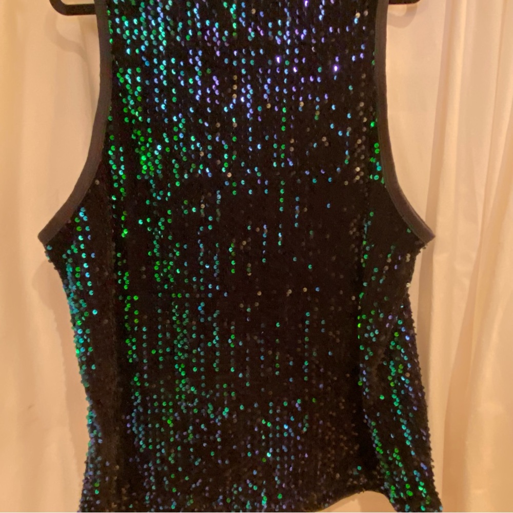 DONATED 🛑Sparkle tank top. Peacock sequins (green/blue), L, NWOT. - Picture 4 of 9